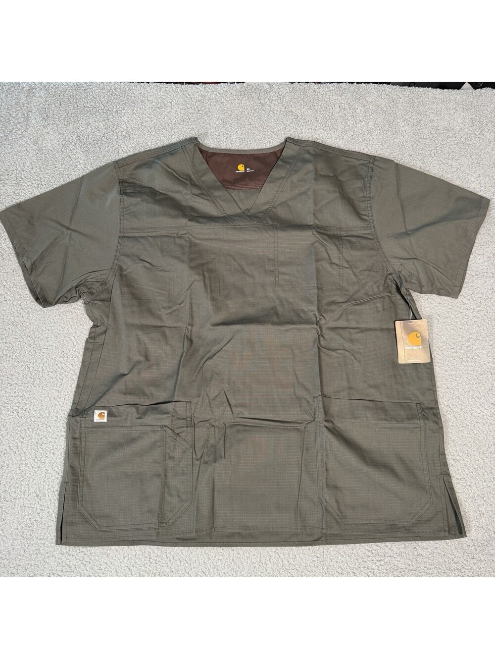 Menβs Carhartt Ripstop Utility Scrub Top Shirt Size XL Olive Green C15208